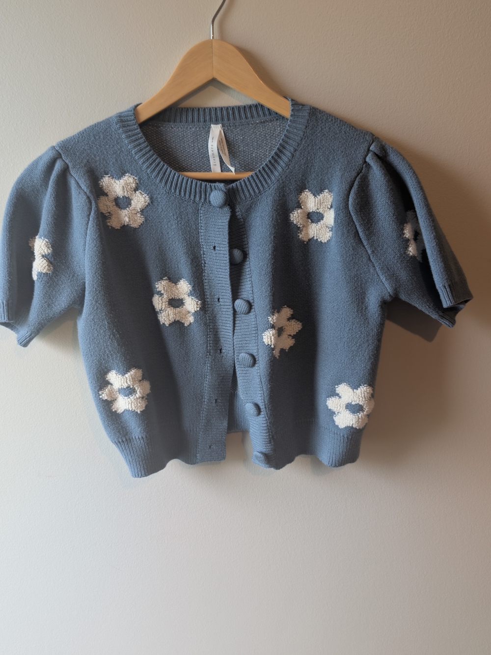 Dreamers By Debut Soft Blue Cropped Knit Cardigan